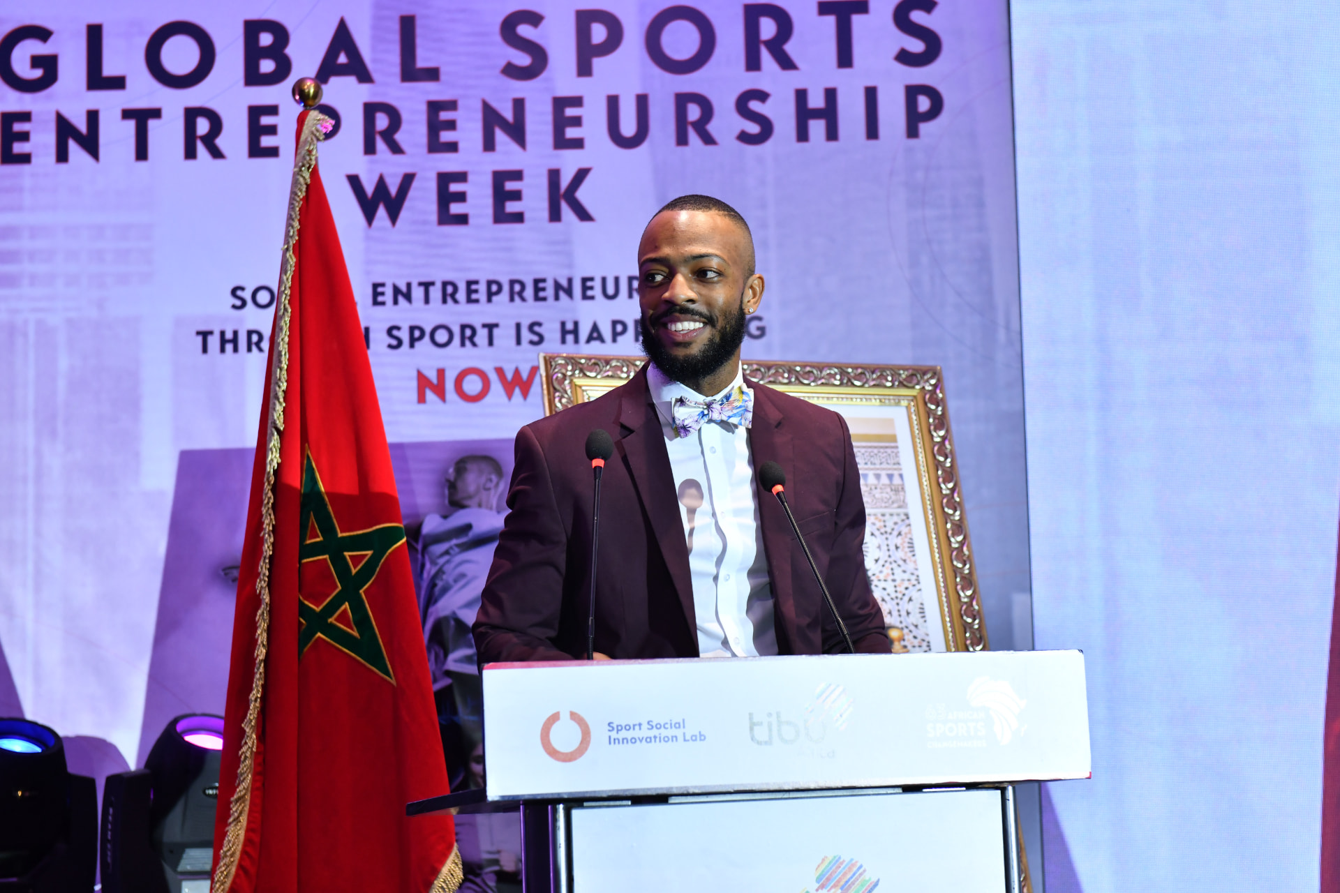 Timothy Ford Bryson speaking at the Global Sports Entrepreneurship Week in Morocco